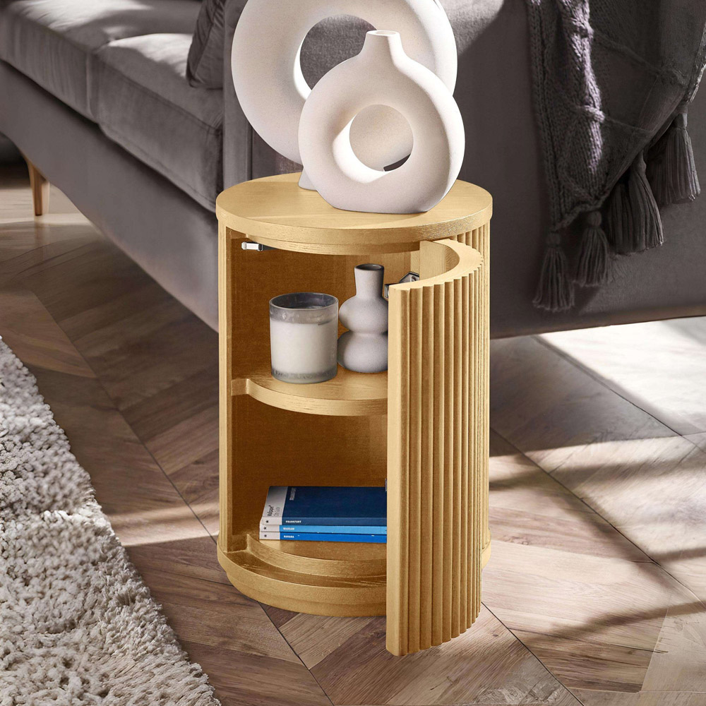Julian Bowen Louis Single Door Light Oak Effect Fluted Side Table Image 8