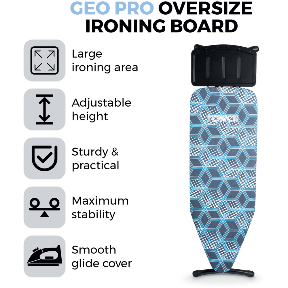 Tower Geo Pro Height Adjustable Oversize Ironing Board Image 6