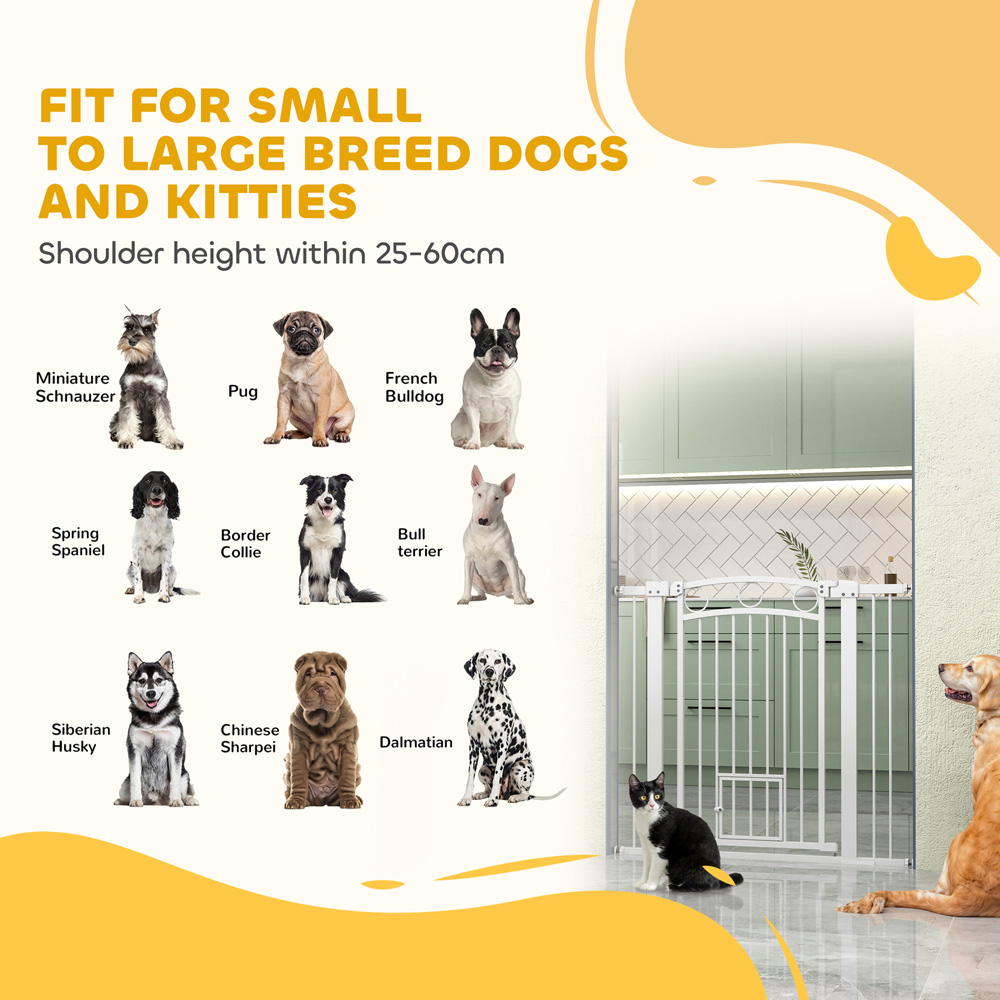 PawHut Tall Stair Gate with Cat Door 96cm Image 4