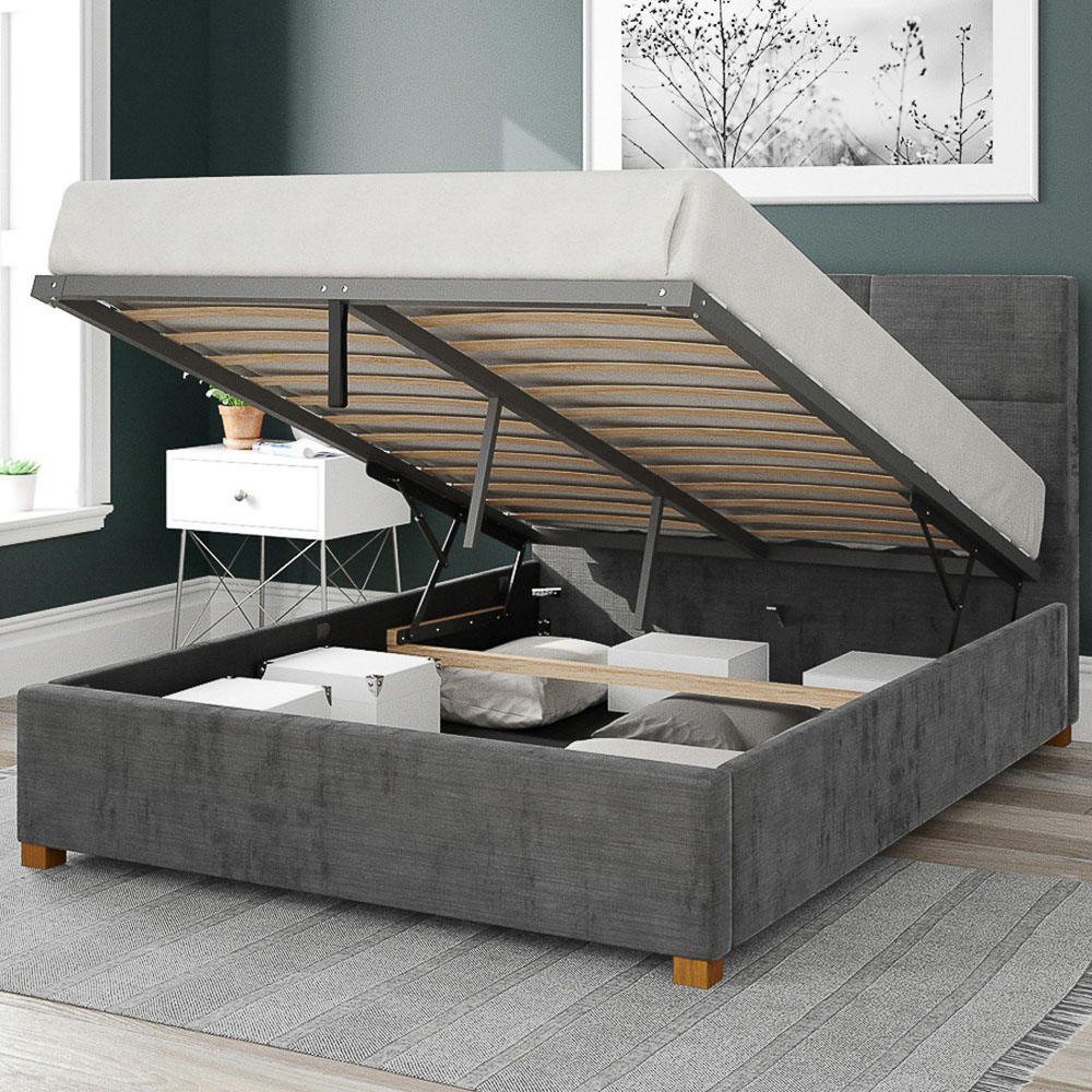 Aspire Caine Double Charcoal Firenze Velour Ottoman Bed Image 2