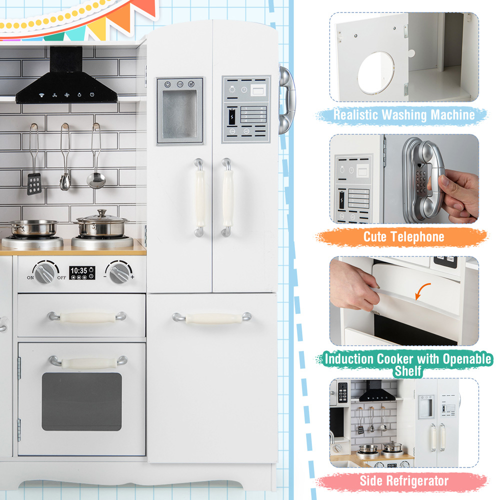 Costway Kids White Wooden Corner Kitchen Play Set with Range Hood Image 7