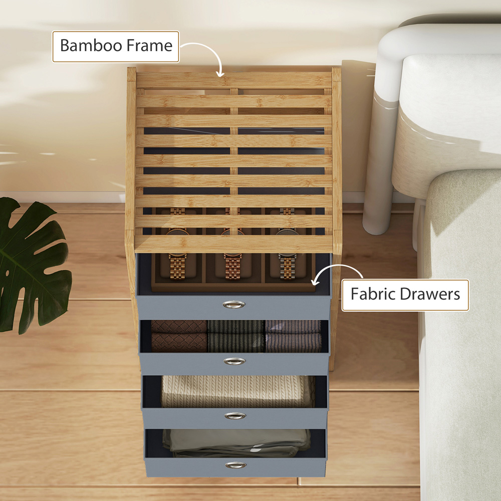 Portland 4 Fabric Drawer Light Grey Bamboo Frame Chest of Drawers Image 5