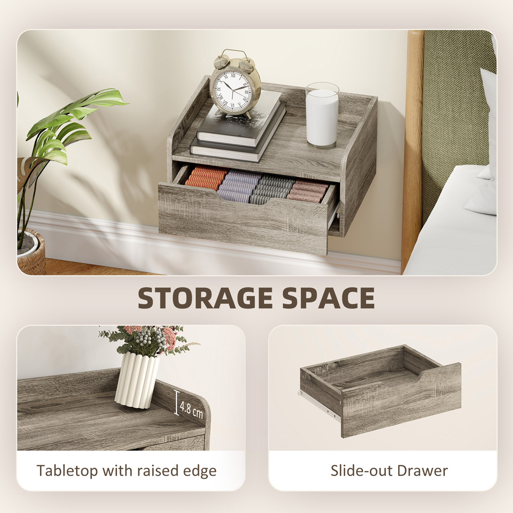 Portland Single Drawer Grey Floating Nightstand Set of 2 Image 5