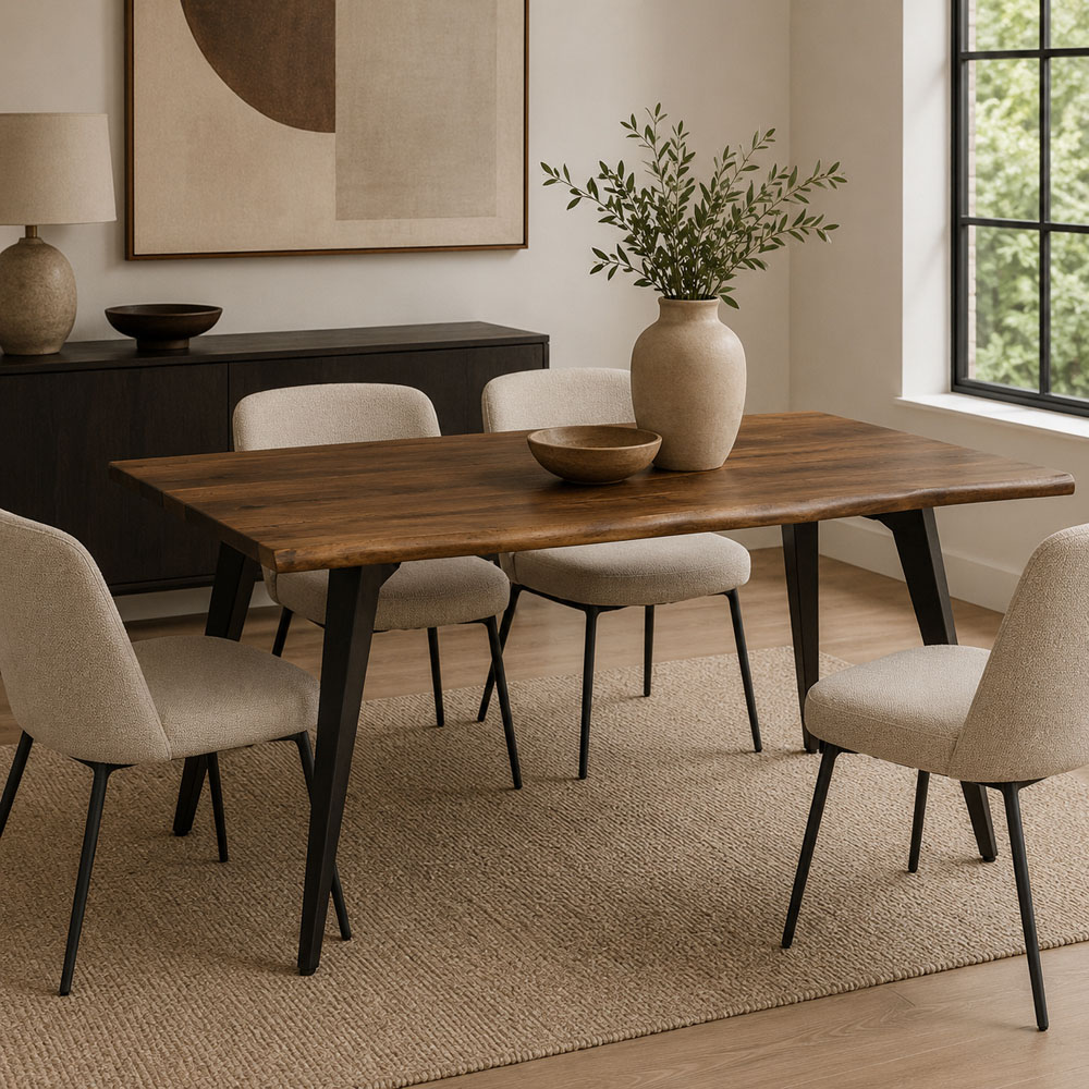 Premier Housewares 6 Seater Oak and Black Dining Table Image 4