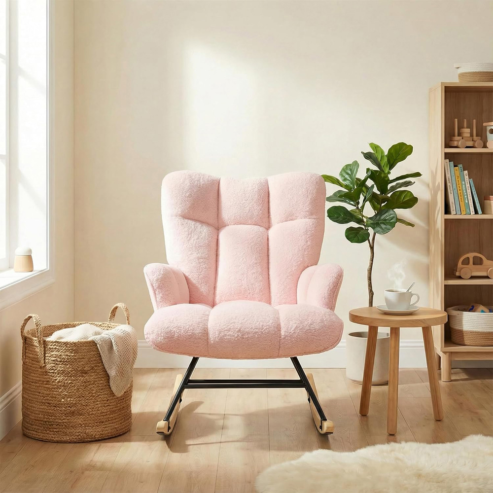 Alivio Pink Teddy Plush High Backrest Rocking Chair | Wilko