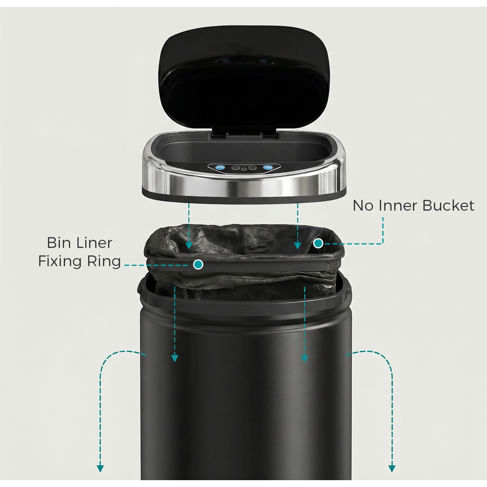 HOMCOM Black Stainless Steel Soft Close Sensor Bin 42L Image 6