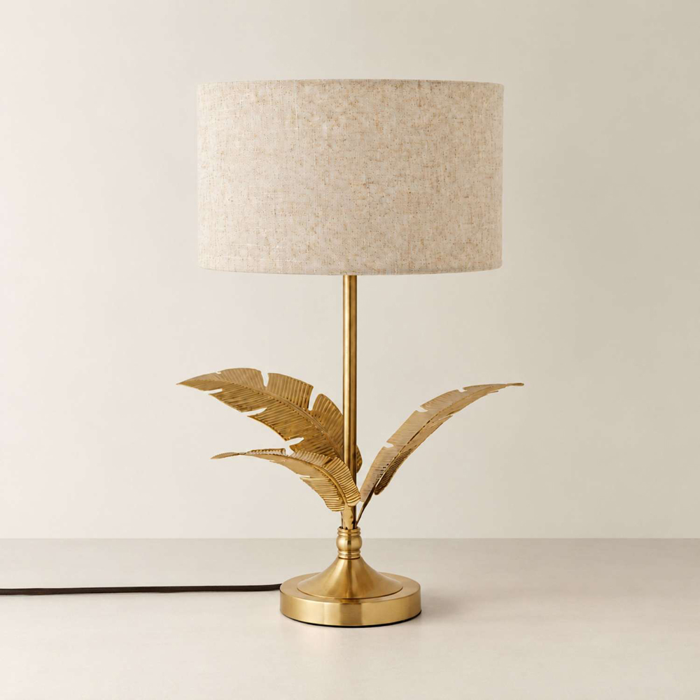 ValueLights Christina Linen Shade Gold Leaves Metal Table Lamp with Bulb Image 3