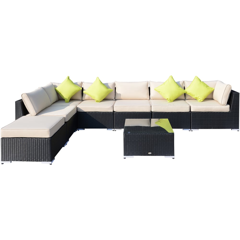 Outsunny 7 Seater Black Rattan Outdoor Corner Sofa Set with Coffee Table  Image 2