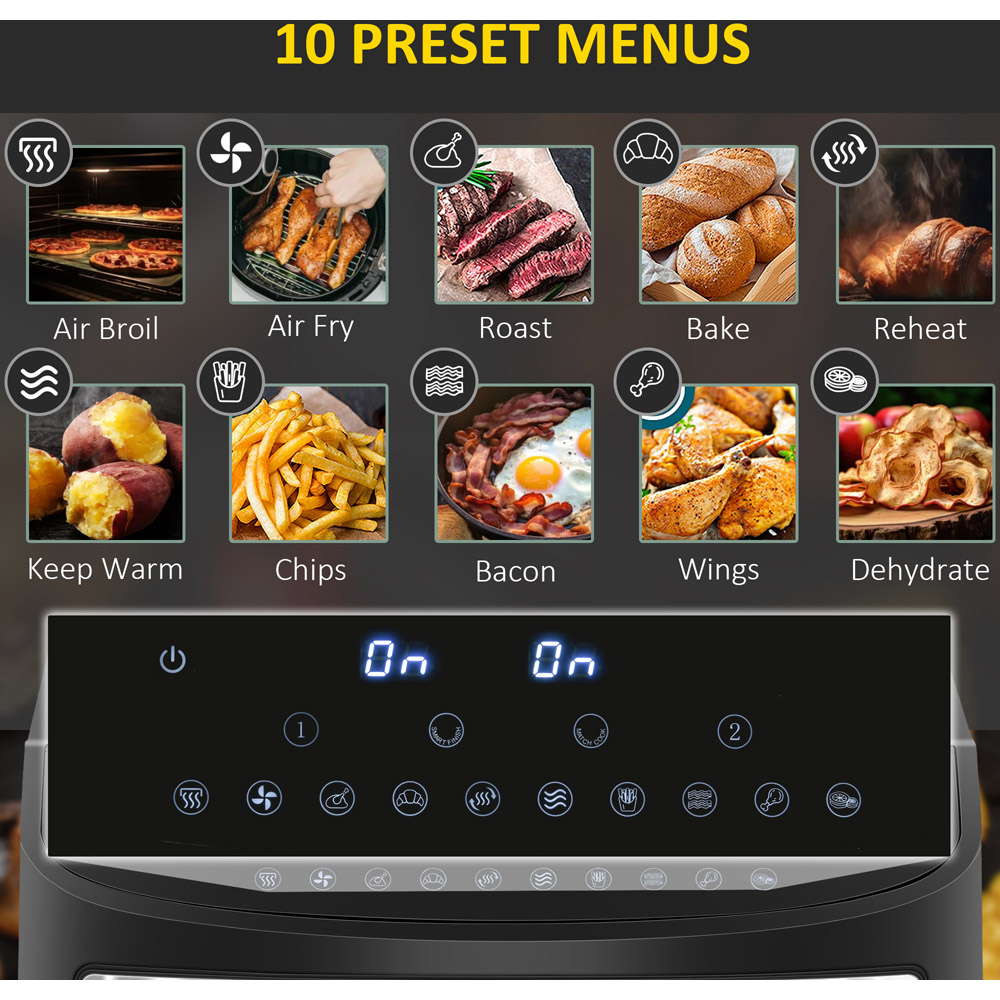 HOMCOM 800-174V70BK Black 8L Oil Free Dual Air Fryer 2400W Image 5