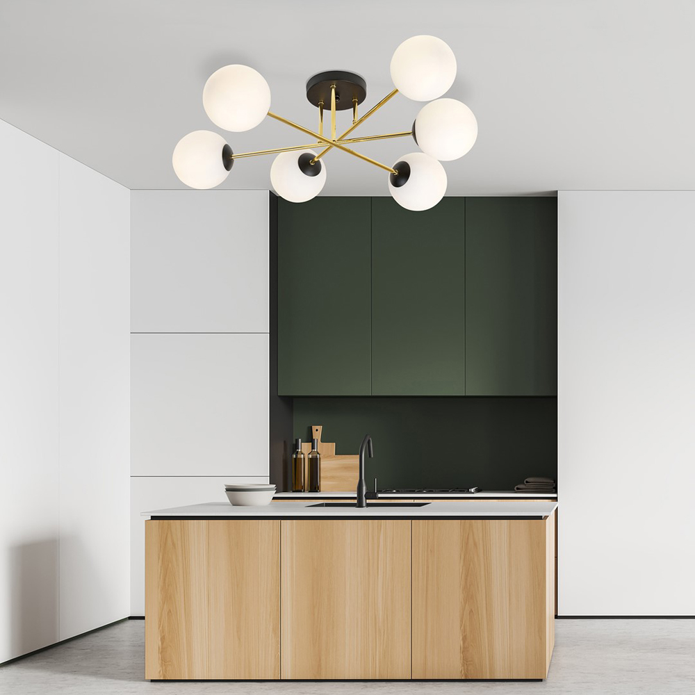 Emibig Magnum 6 Light White Shade Black and Gold E14 Ceiling Light Image 2