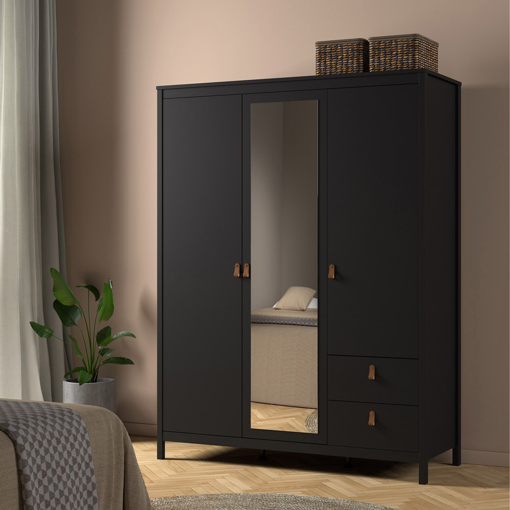 Florence Barcelona 3 Door 2 Drawer Matt Black Mirrored Wardrobe Image 6