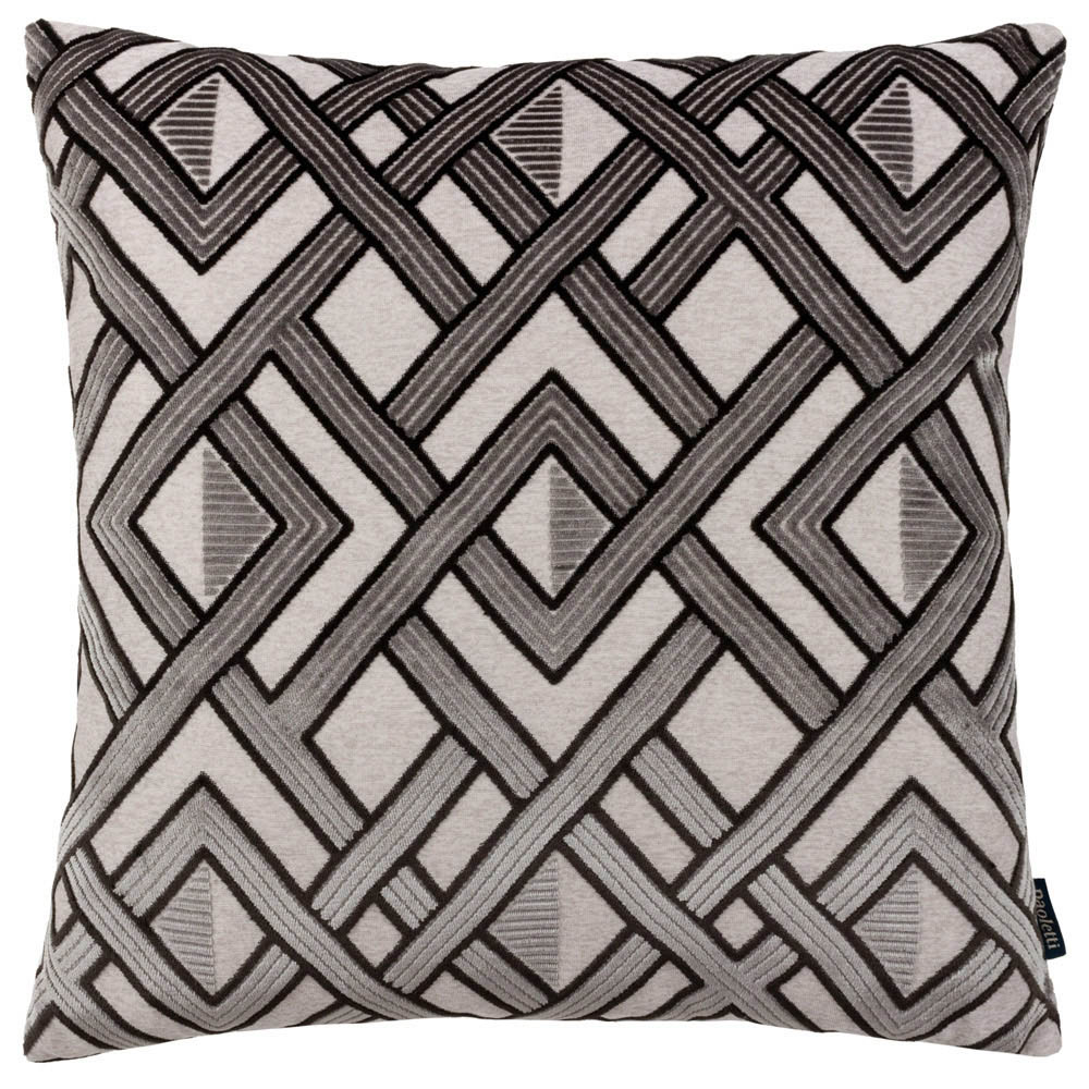 Paoletti Henley Grey and Black Velvet Jacquard Cushion Image 1