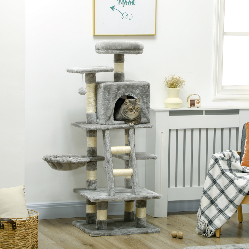 PawHut Grey Multi-Activity Cat Tree Image 2
