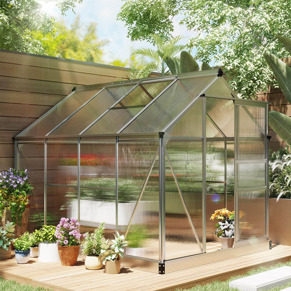 Outsunny Galvanised Aluminium Polycarbonate 6 x 8ft Walk-in Greenhouse Image 2