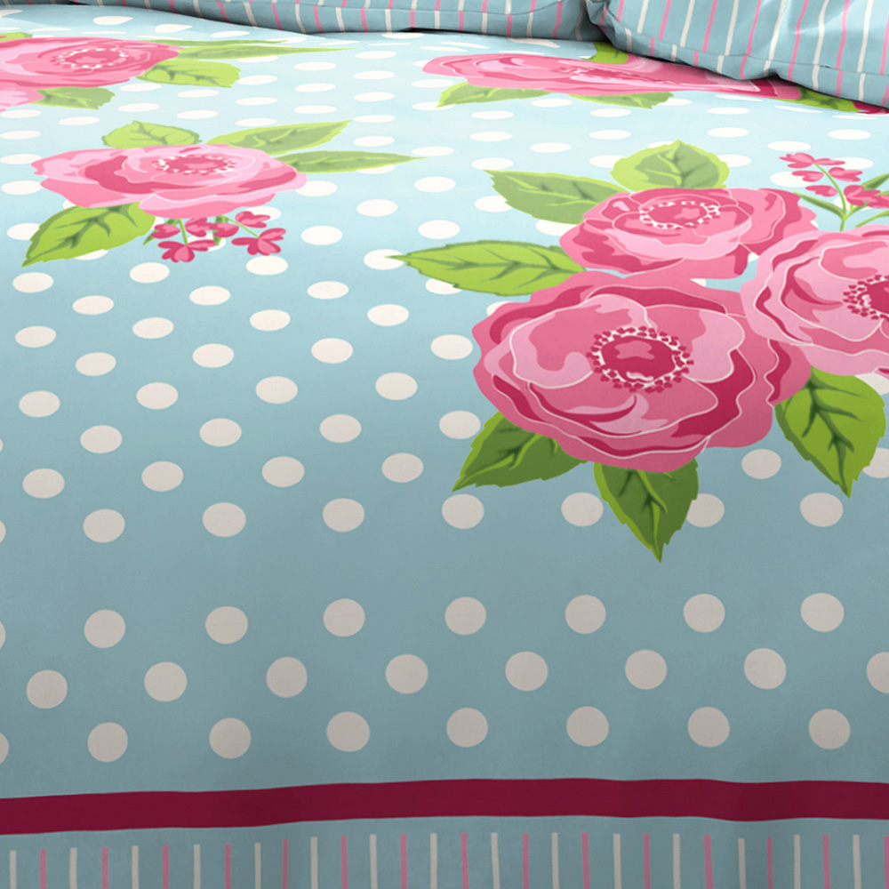 Velosso Leah Single Duck Egg Floral and Polka Dot Duvet Cover Set Image 2