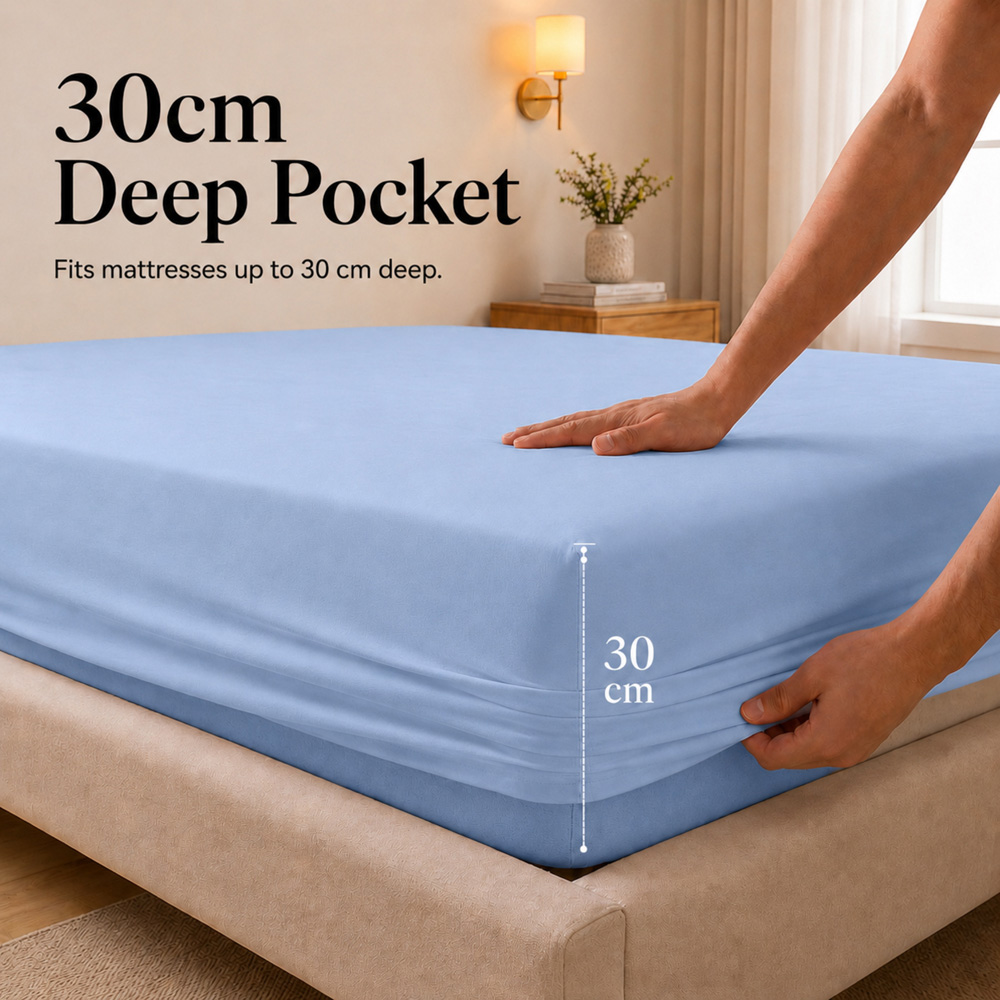 MHG Living King Size Light Blue 30cm Deep Pocket Fitted Sheet with 2 Pillowcase Image 5