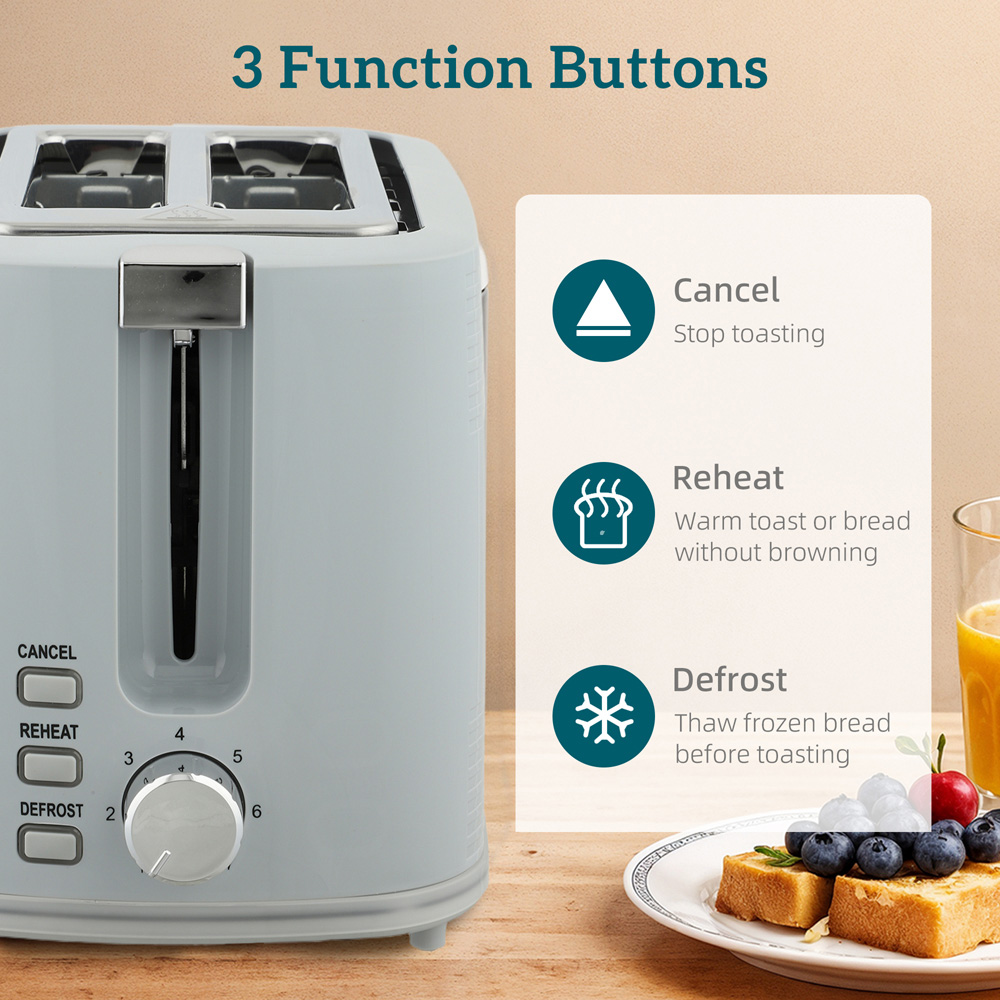 HOMCOM 800-284V70GY Grey Rapid Boil 1.7L Kettle and 2 Slice Toaster Set Image 6