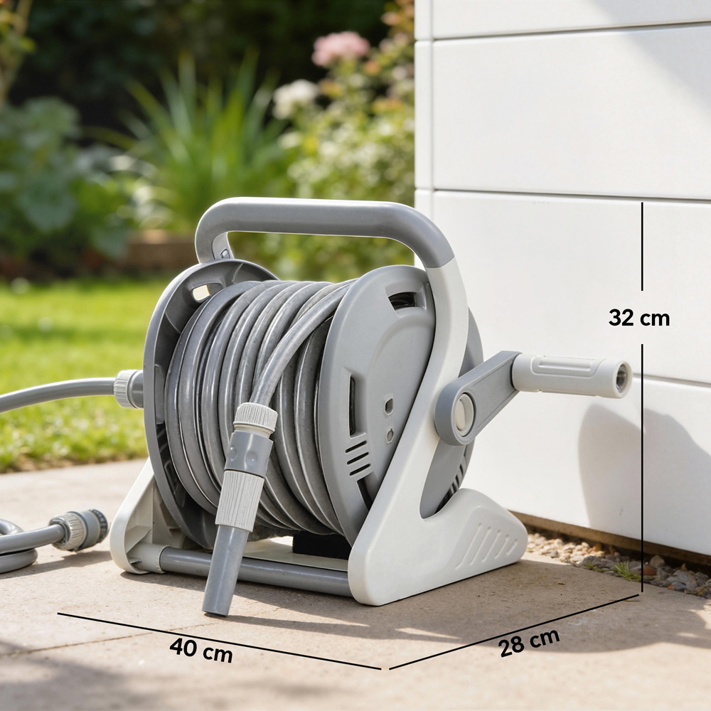 Outsunny Grey Portable Wall-Mounted Garden Hose Reel with 20m Hose and Fittings Image 9