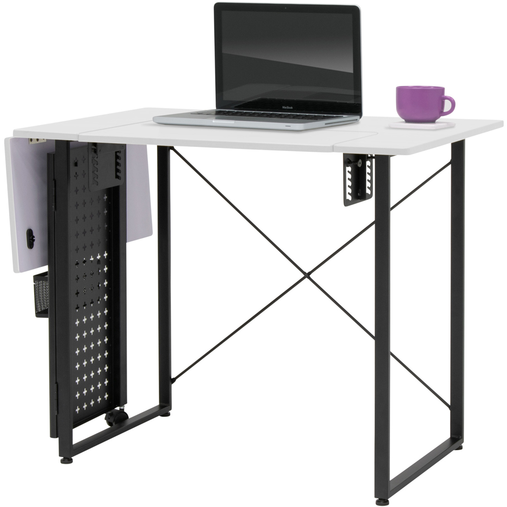 Sewing Online 13395 White and Black Sewing Table with Fold-Out Storage Panel Image 3