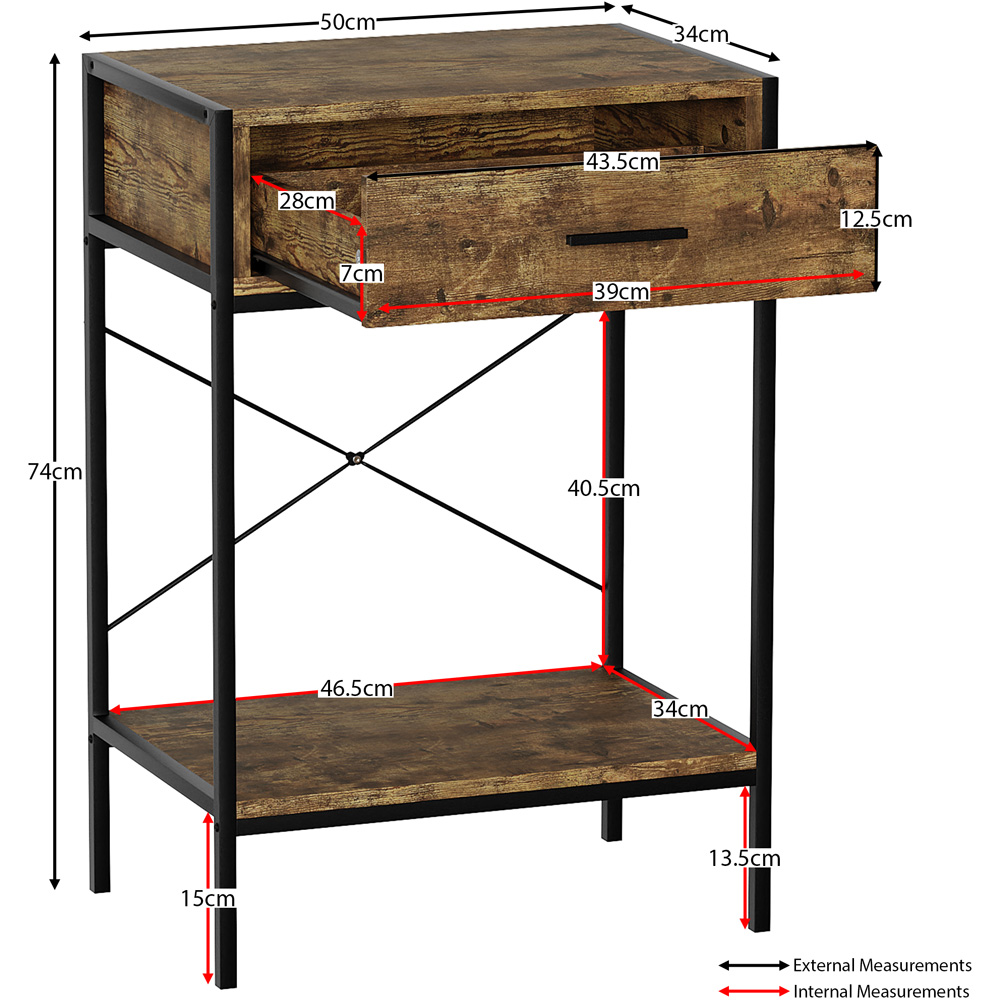 Vida Designs Brooklyn Single Drawer Dark Wood Rustic Industrial Console Table Image 7