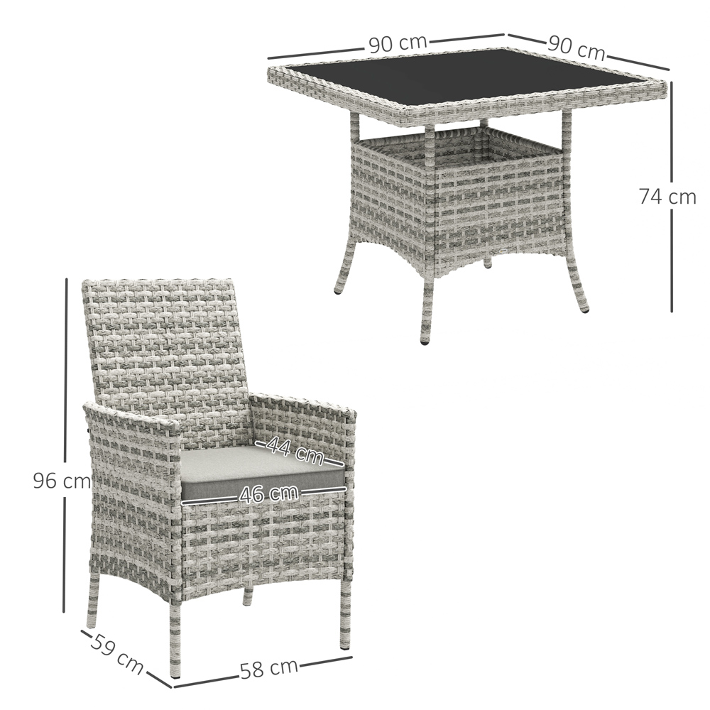Outsunny 4 Seater Mixed Grey Rattan Patio Dining Set with Cushions Image 9