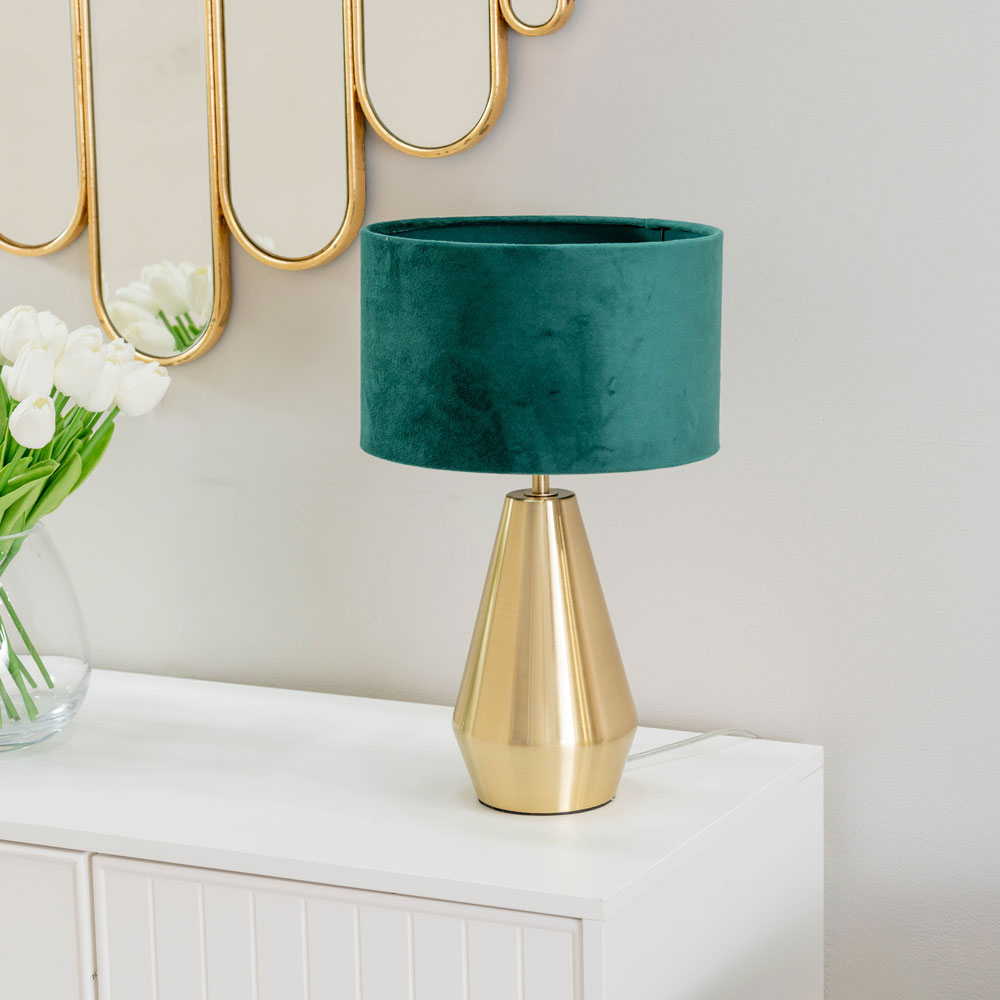ValueLights Jax Green Velvet Shade Antique Brass Touch LED Table Lamp Image 5