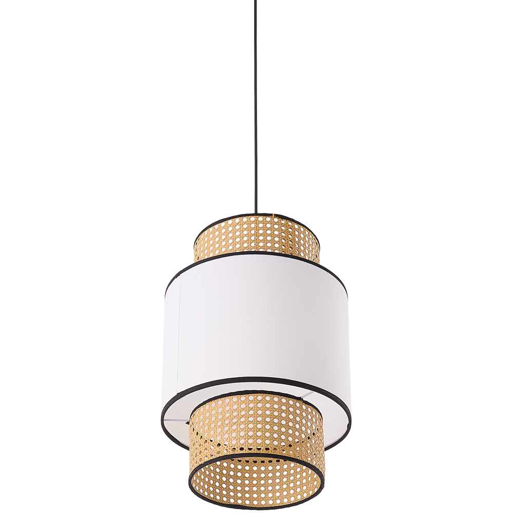 Living and Home White Fabric Shade Rattan Woven Pendant Light Image 1