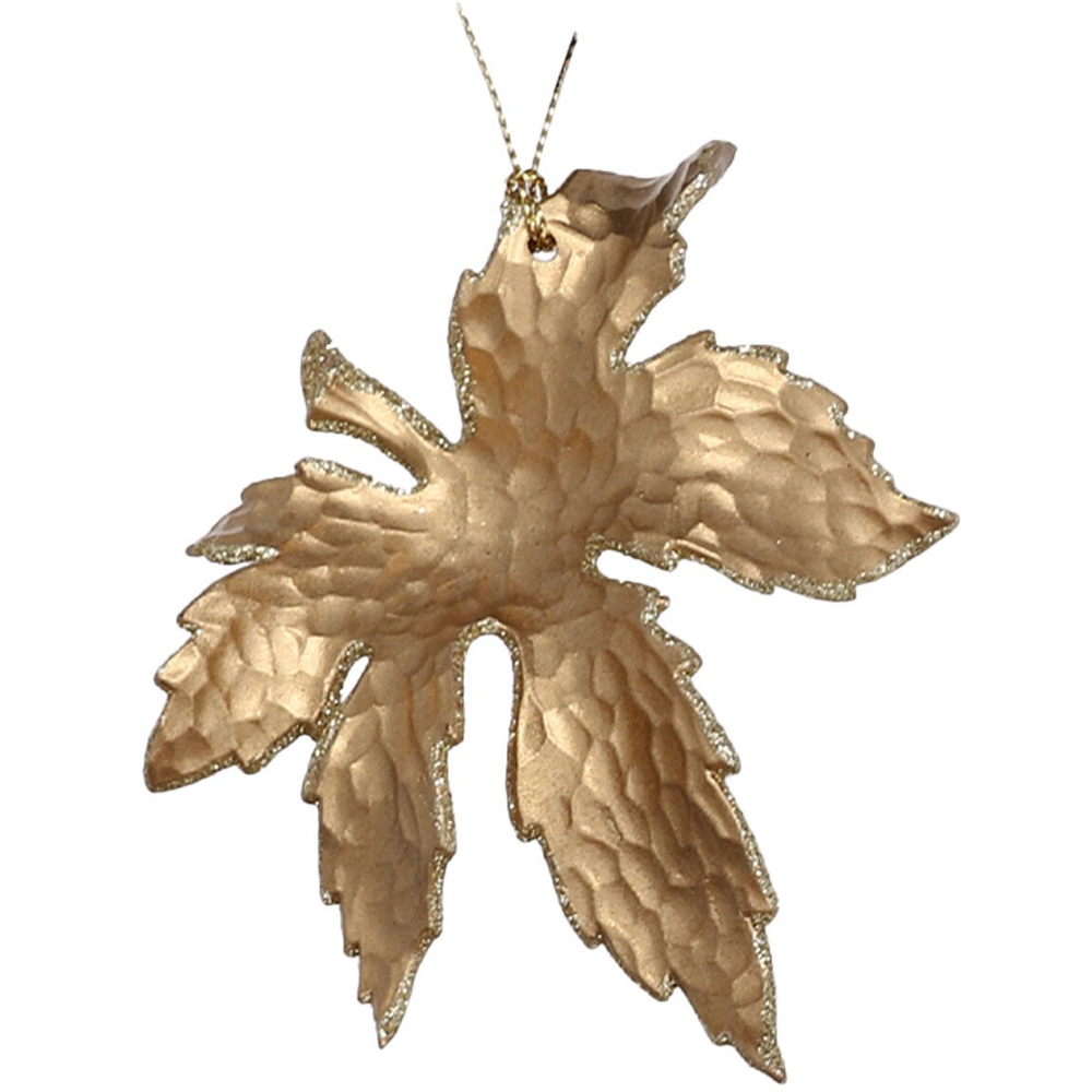 Single Decadent Gold Glitter Leaf Hanging Ornament in Assorted styles Image 2