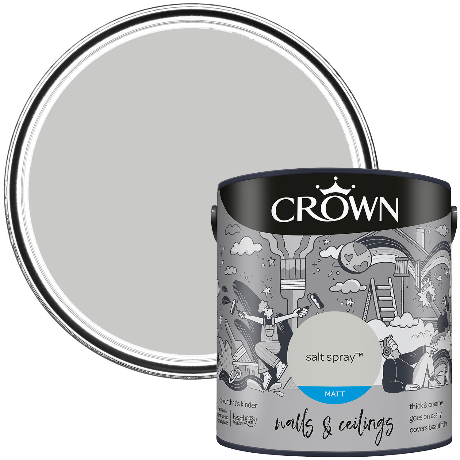 Crown Walls & Ceilings Salt Spray Matt Emulsion Paint 2.5L Image 1