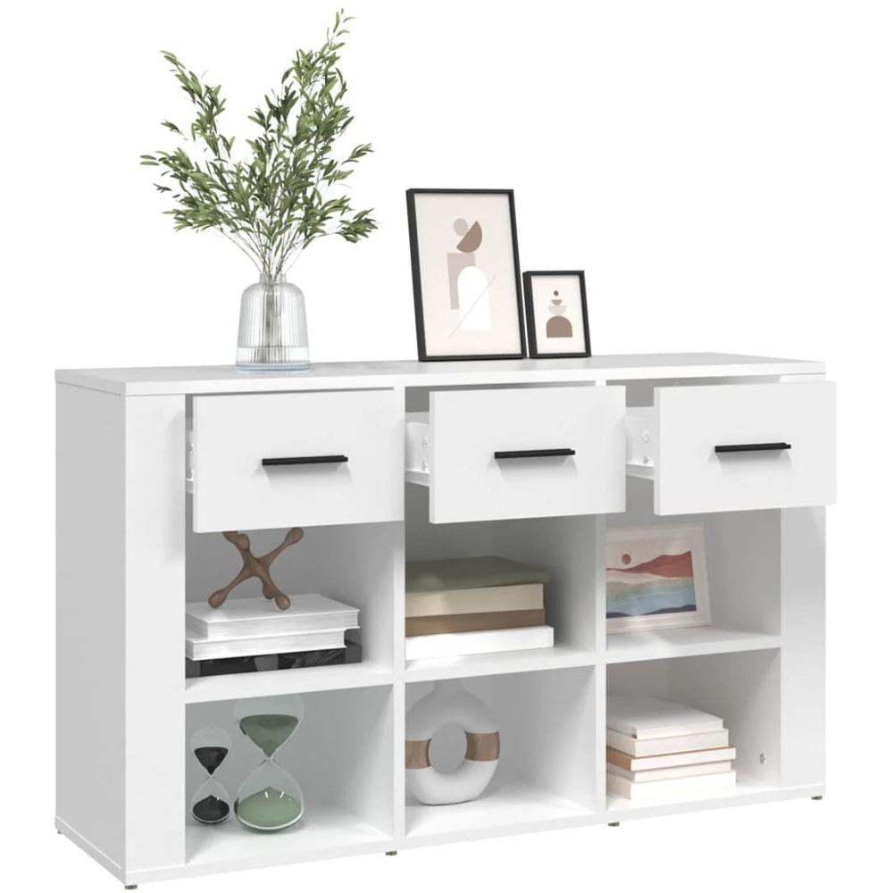 vidaXL 3 Drawer 6 Shelf White Wide Sideboard Image 5