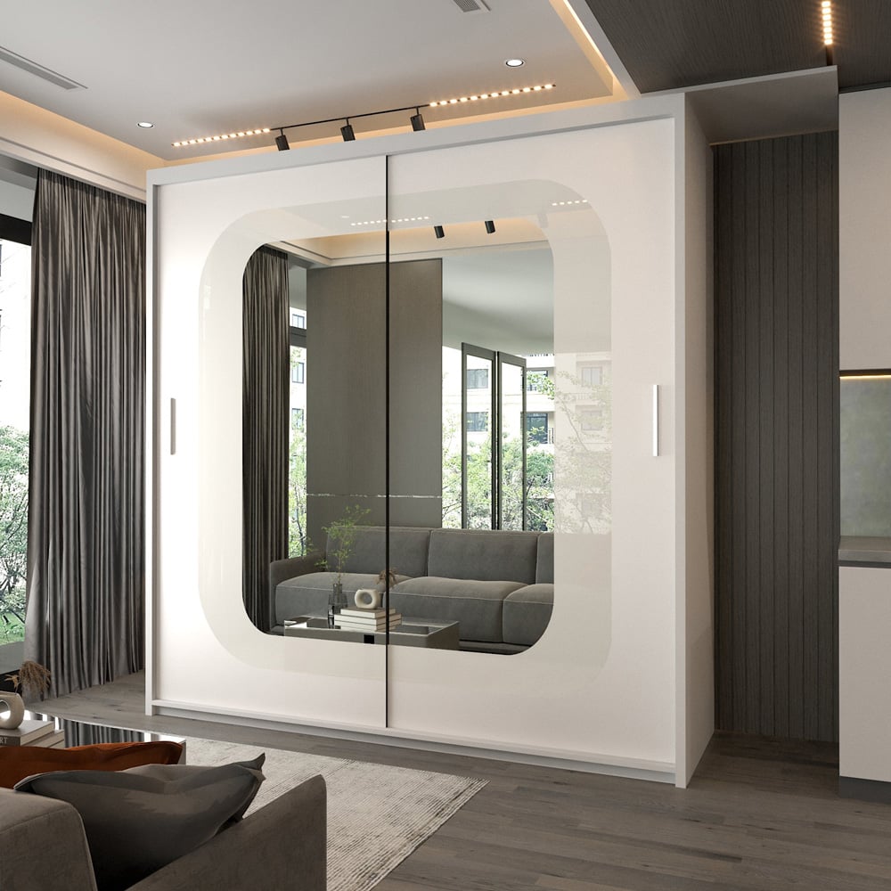 Sliding Wardrobes 4U Chelsea 2 Door White Wide Central Curved Mirrored Wardrobe Image 3