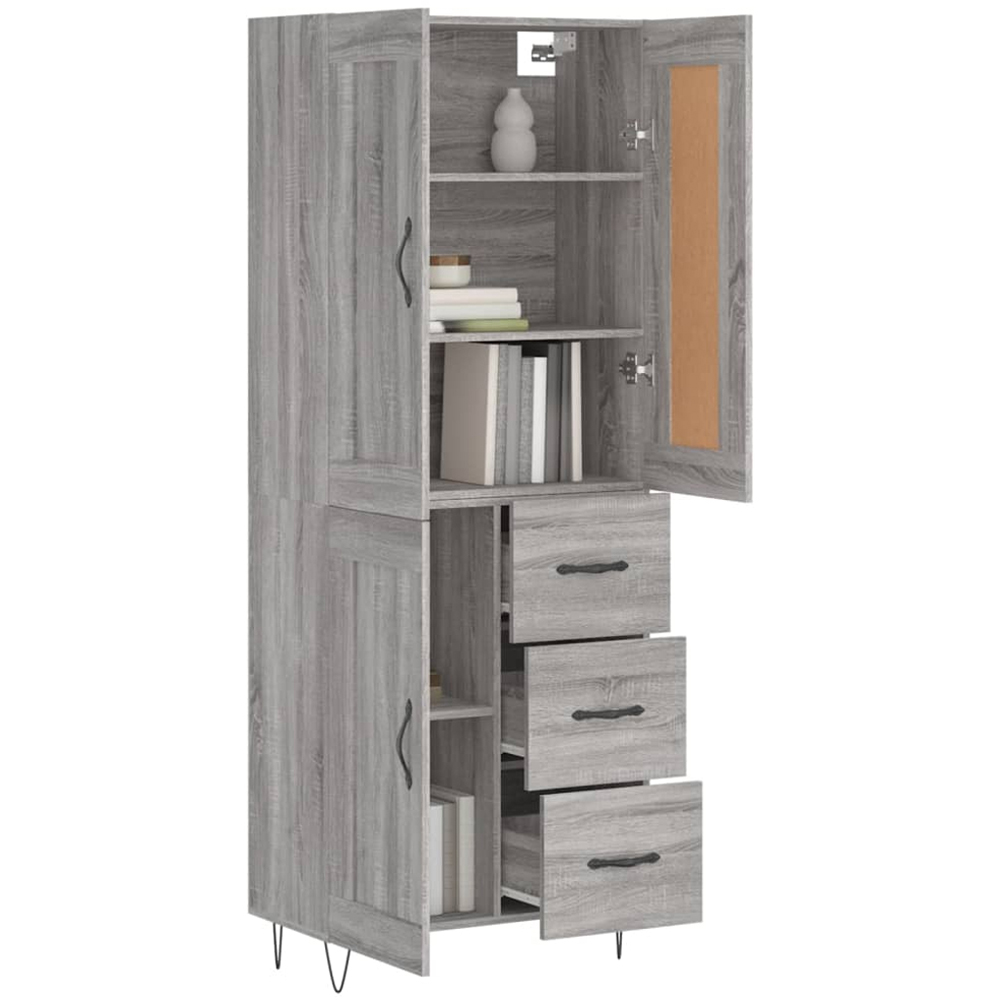 vidaXL 3 Door 3 Drawer Grey Sonoma Highboard with Hairpin Legs Image 3