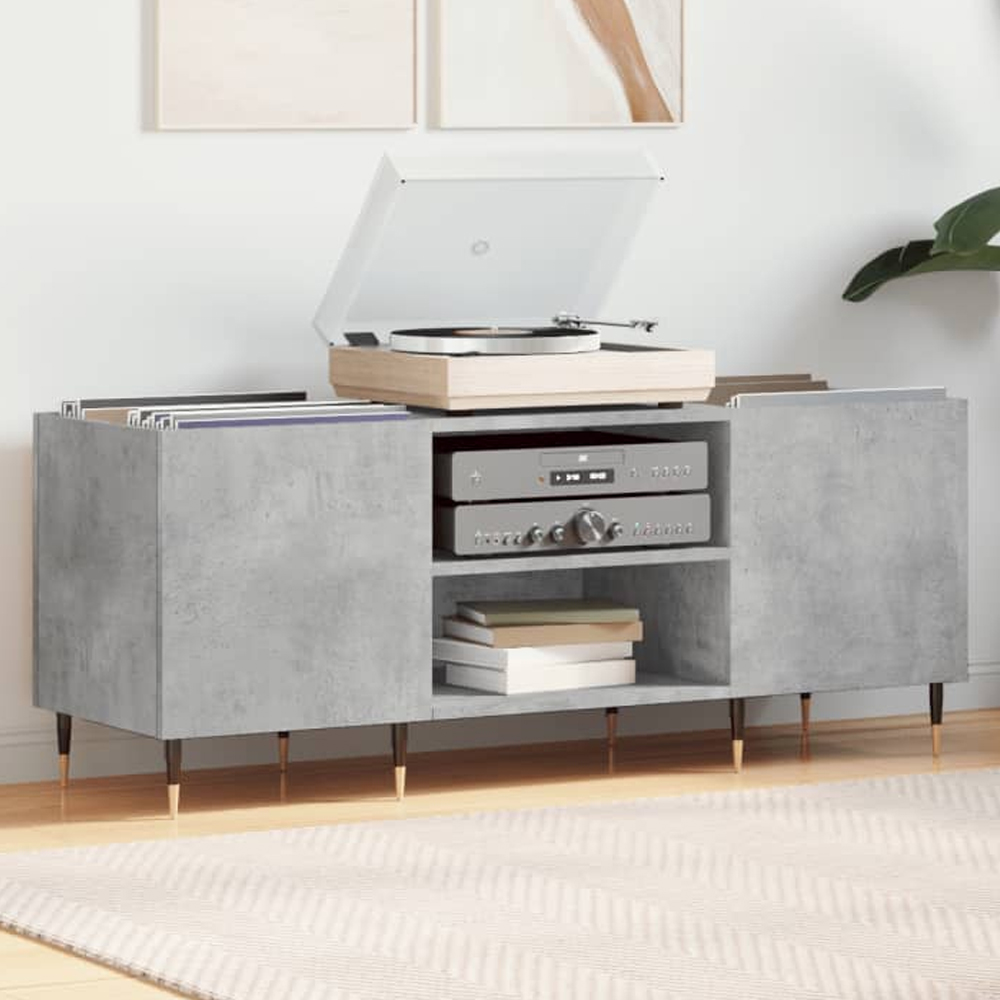 vidaXL 2 Shelf Concrete Grey Record Cabinet Image 1