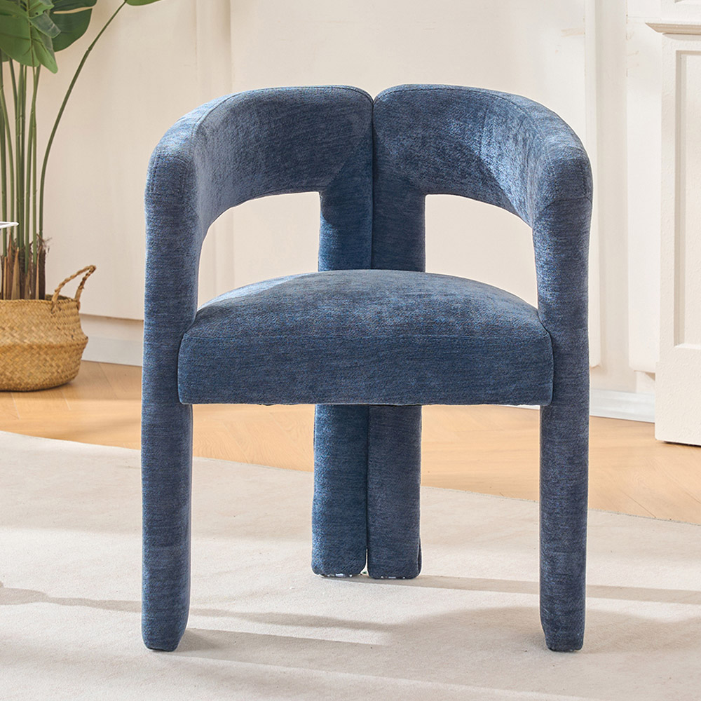 Living and Home Blue Chenille Upholstered Accent Chair Image 8