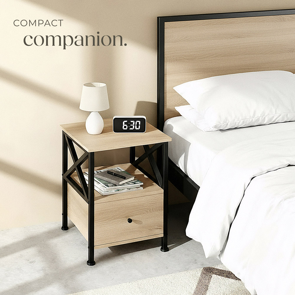 tectake Falkirk Single Drawer 2 Shelf Light Sonoma Oak Bedside Table Image 8