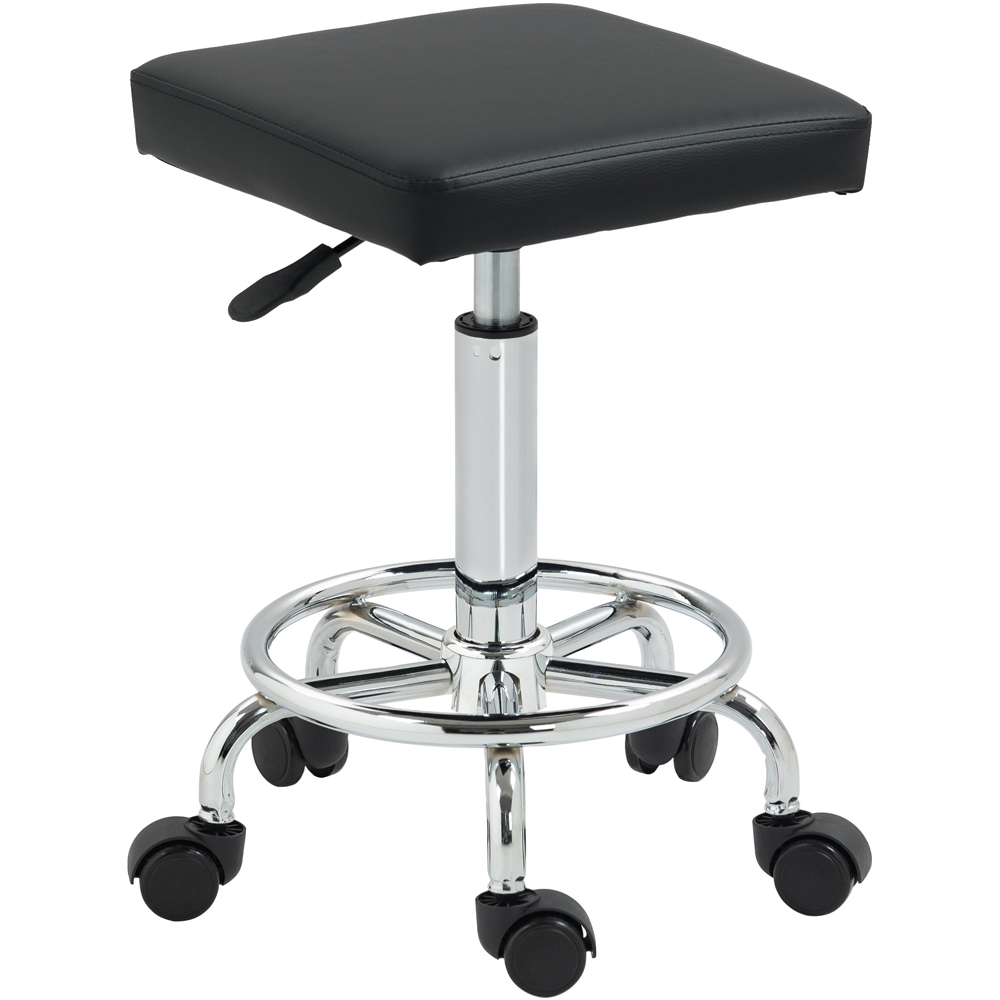 Portland Black PU Leather Adjustable Rolling Stool Image 2