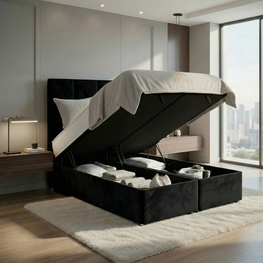 DS Living Harmony Single Black Plush Velvet Ottoman Bed Image 2