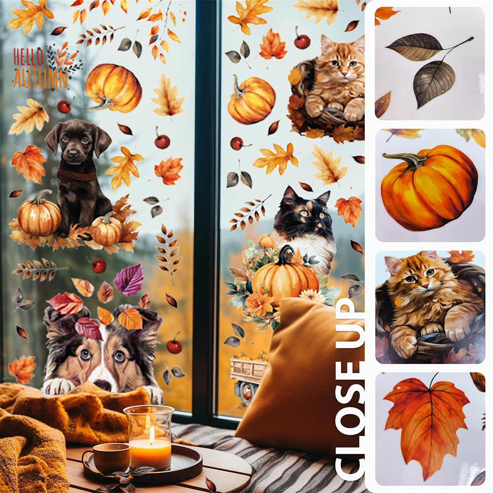 Walplus Halloween 123 Piece Autumn Cats and Dogs Window Cling Set Image 3