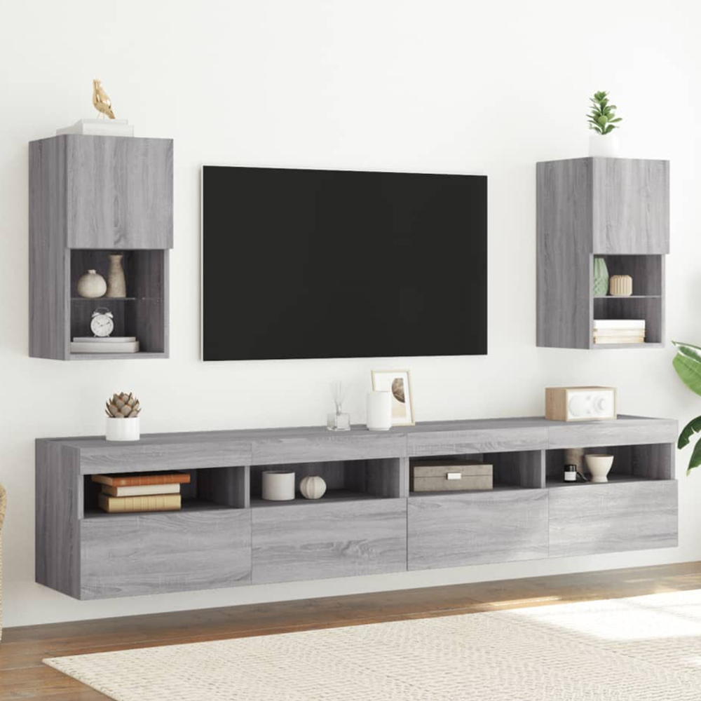 vidaXL Single Door 2 Shelf Grey Sonoma TV Cabinet with RGB LED Lights Image 1