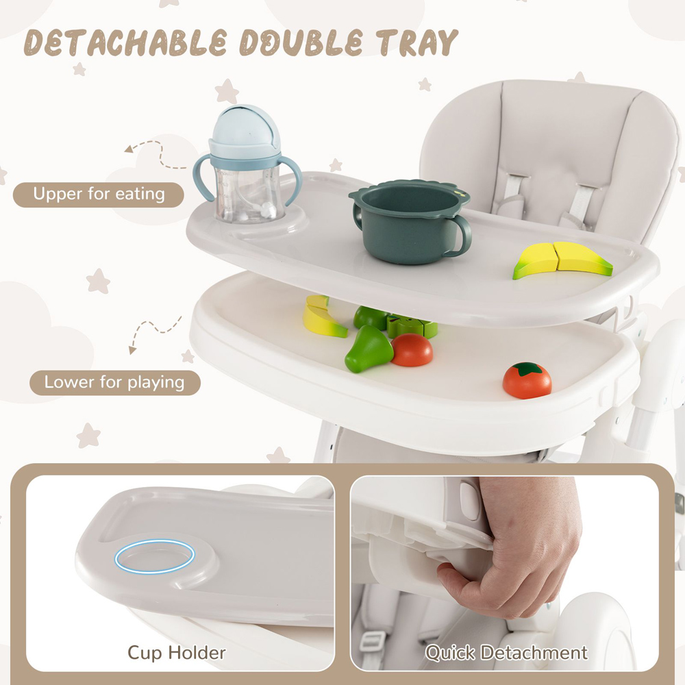 Costway Beige Baby Highchair with Cushion Image 4