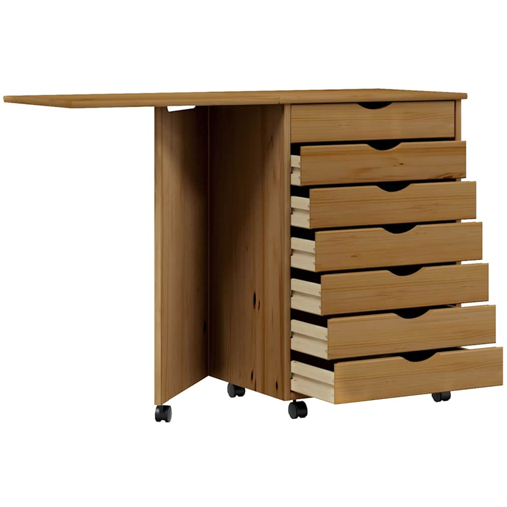 vidaXL Moss 7 Drawer Honey Brown Solid Pine Mobile Chest of Drawers with Desk Image 3