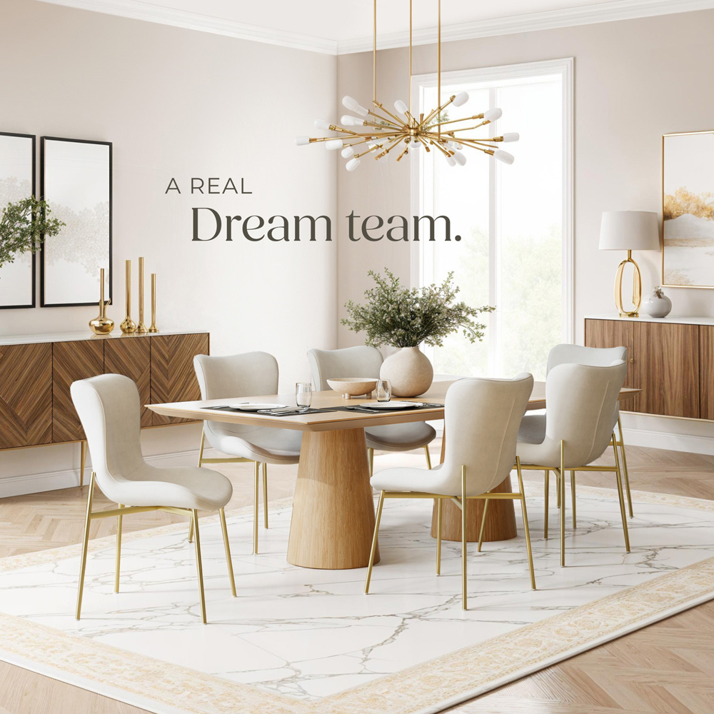 tectake Tessa Set of 6 Beige and Gold Velvet Padded Dining Chair Image 3