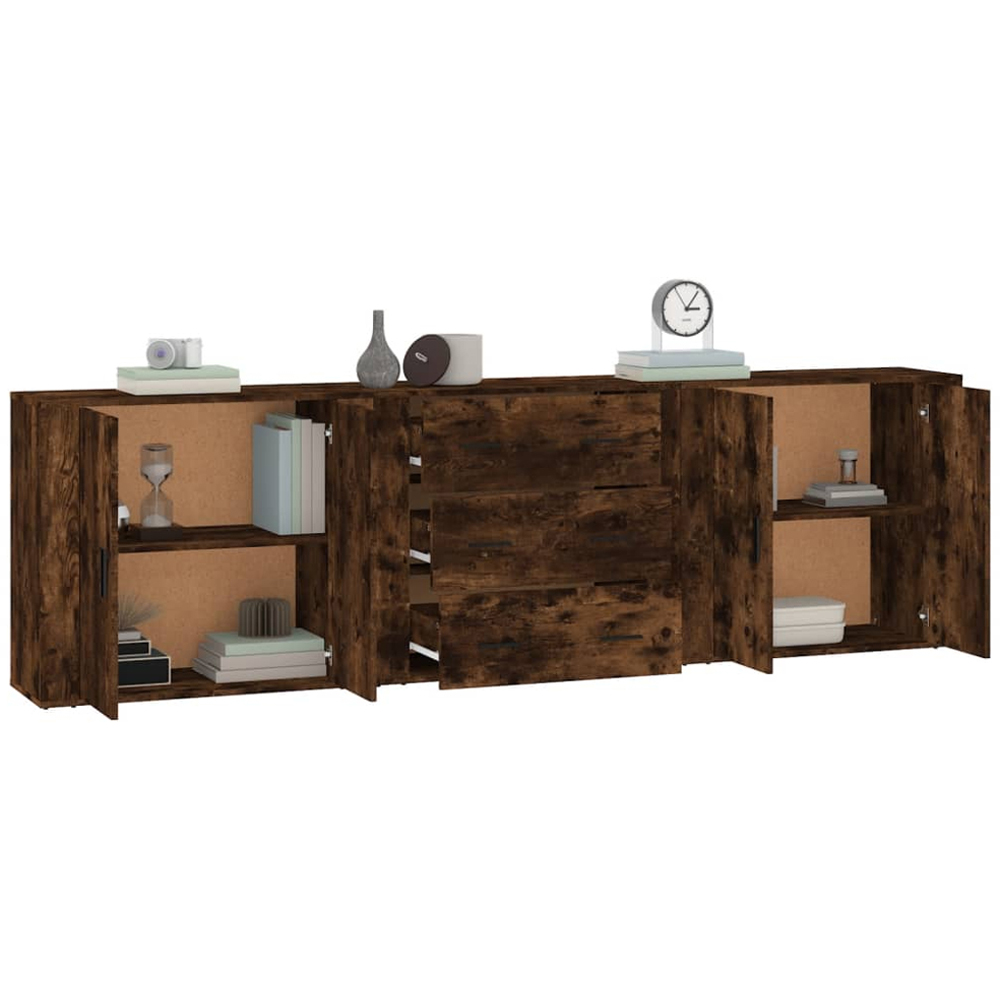 vidaXL 4 Door 3 Drawer Smoked Oak Sideboard Set of 3 Image 4