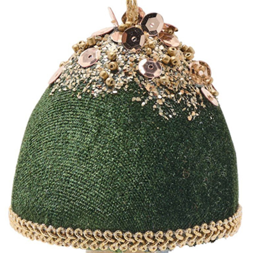 The Seasonal Gift Co Green Velvet Mushroom Christmas Hanging Decoration 13cm Image 2