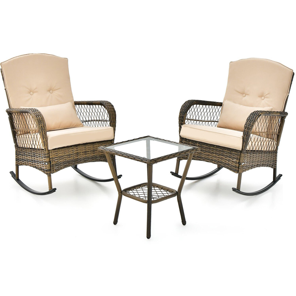 Costway 2 Seater Outdoor Rocking Chair Set Beige Image 2