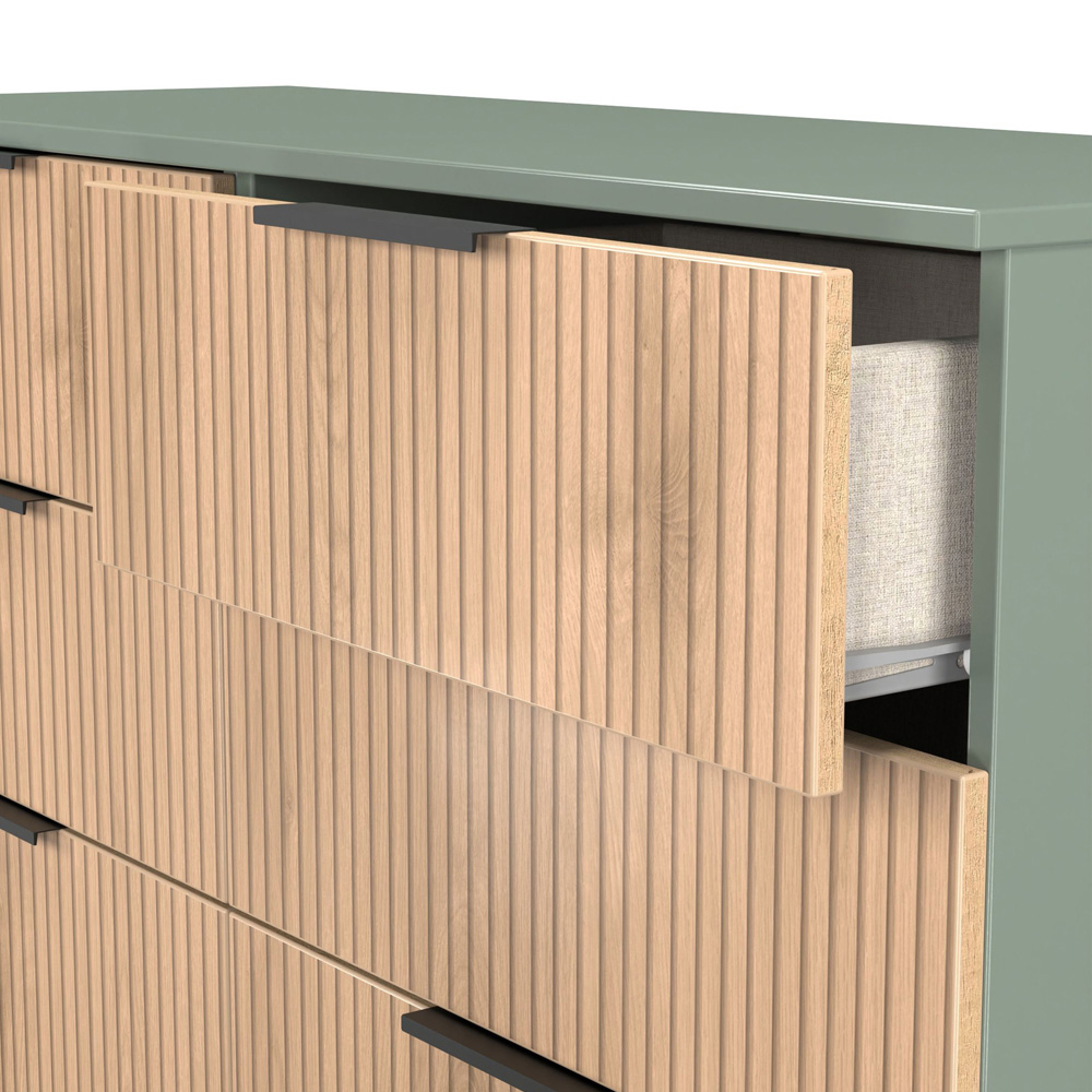 Crowndale Java 6 Drawer Slatt Effect and Reed Green Wide Midi Chest of Drawer Image 5
