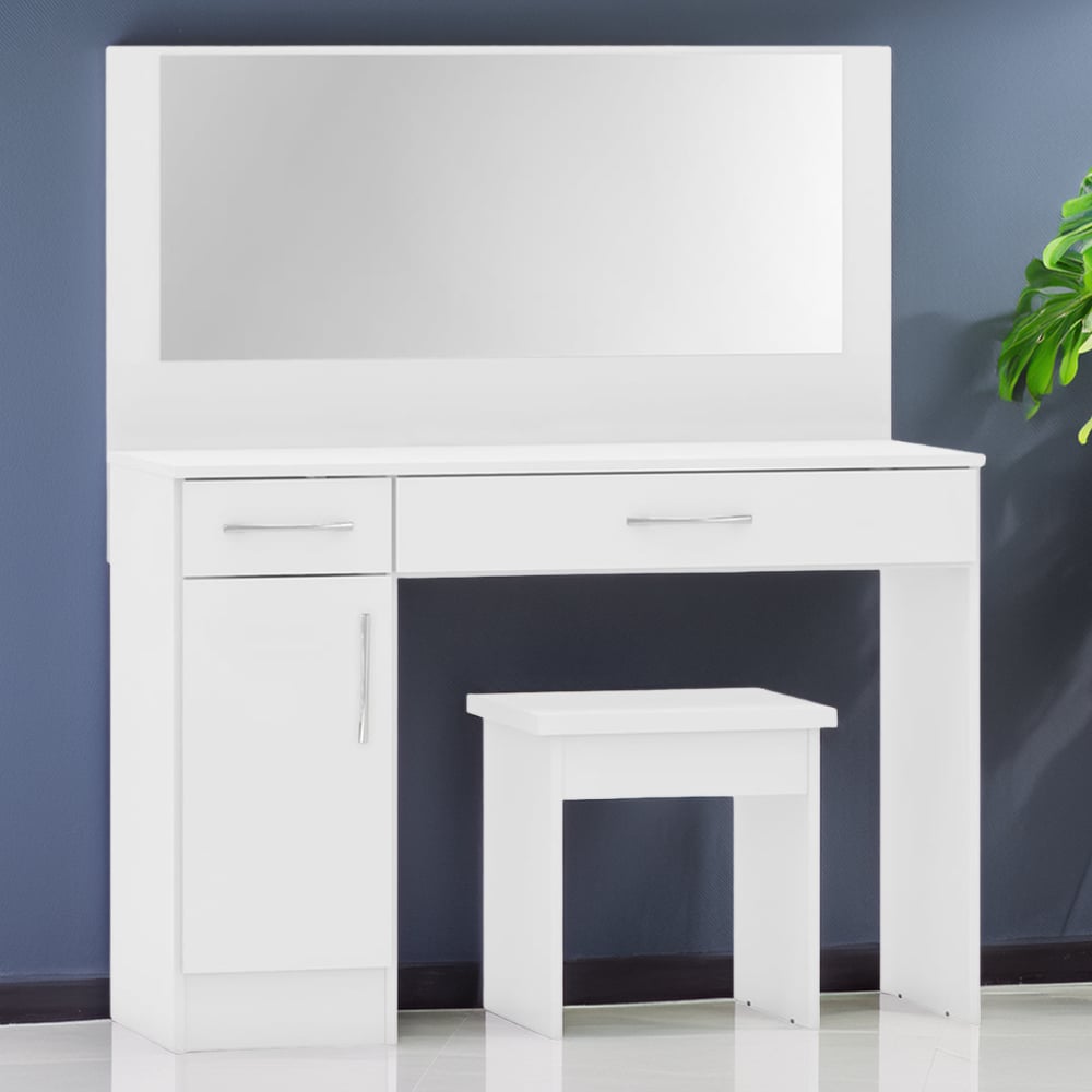 Seconique Nevada White Gloss Dressing Table Set with Mirror Image 1