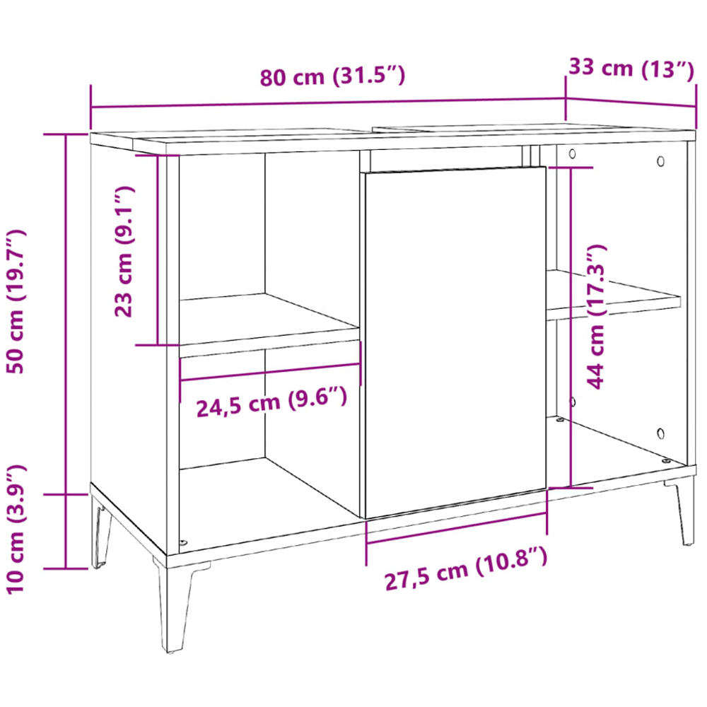 vidaXL Single Door 4 Open Compartment Old Wood Bathroom Sink Cabinet Image 9