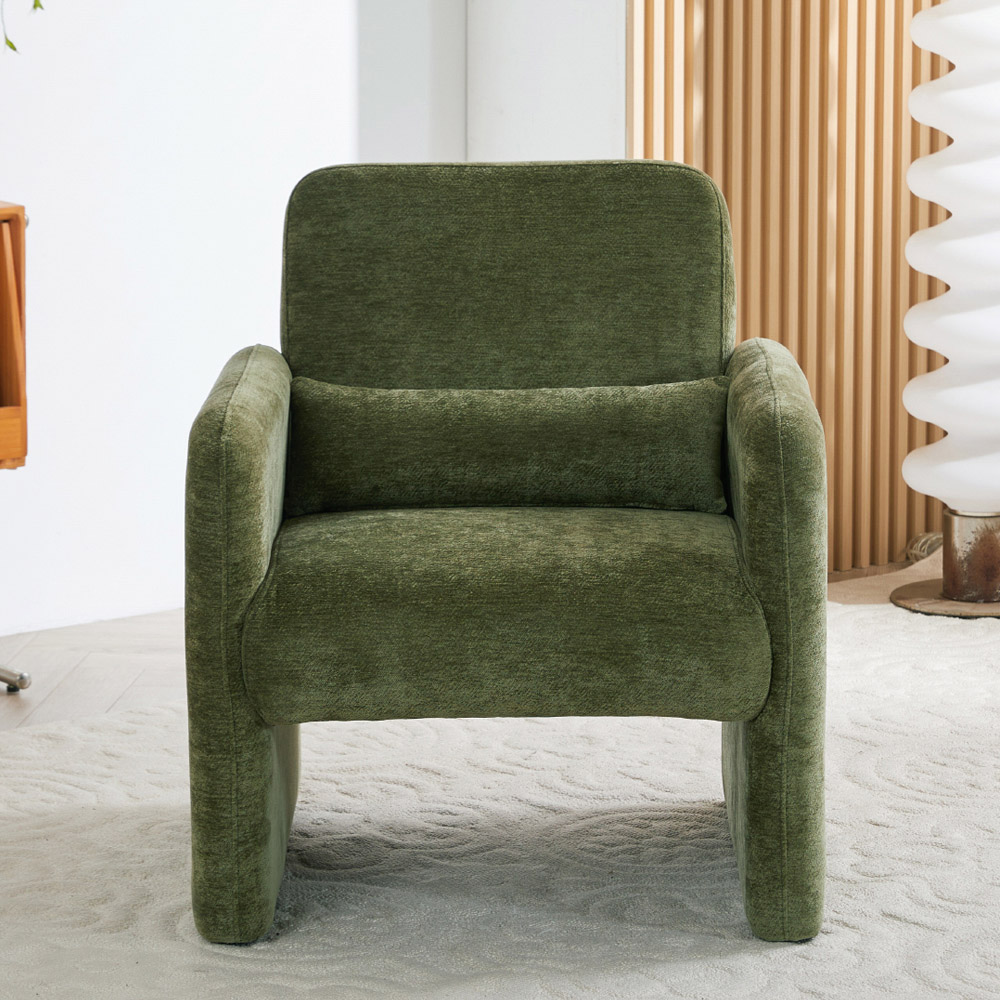 Living and Home Green Chenille Upholstered Accent Chair with Lumbar Pillow Image 8