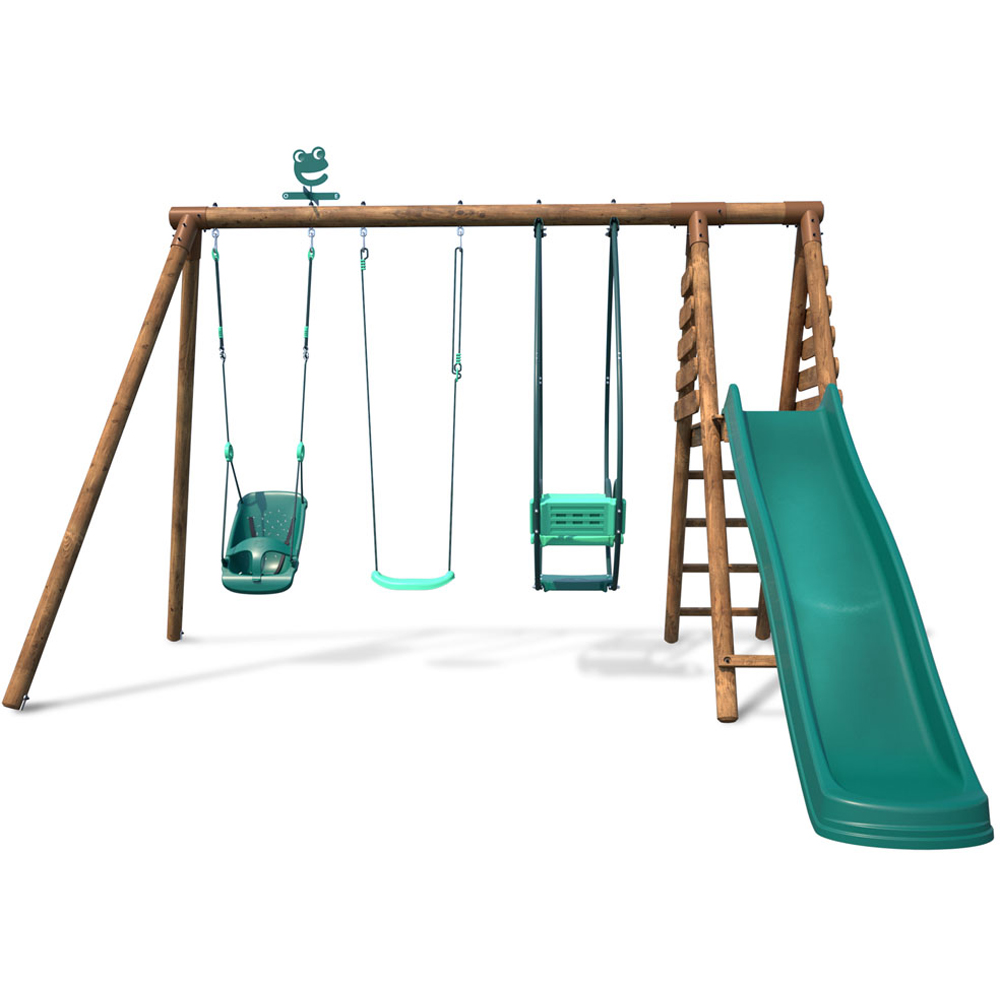 Soulet Colza Kids Wooden Triple Swing Set with Slide Image 3